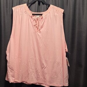 Angels Forever Young Womens 3X Peach Pink Sleeveless Tie Neck Blouse Top NEW